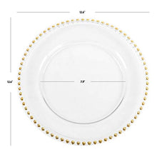 Load image into Gallery viewer, Koyal Wholesale Clear Glass Beaded Couture Charger Plates, Gold, 4-Pack Round 13-Inch Party Plates