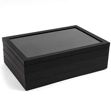 Load image into Gallery viewer, Black Jewelry Storage Trays Organizer Set with Clear Lid (13.5 x 9.5 Inches)