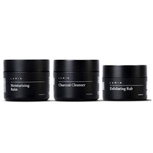 Load image into Gallery viewer, The Classic Maintenance Collection for Men (Oily Skin): Cleanse, Hydrate, and Renew Skin - Includes Moisturizing Balm, Exfoliating Rub, and Charcoal Cleanser - Achieve Your Best Look with Lumin
