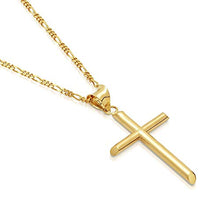 Load image into Gallery viewer, 14K Gold Box Chain Style Cross Pendant Necklace Solid Plated Clasp for Men,Women,Teens Thin for Charms Miami Cuban Link Diamond Cut 24" (18.0)