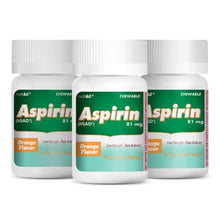 Load image into Gallery viewer, HealthA2Z Aspirin 81mg Chewable | Low Strength | 3 Packs of 36 Chewable Tablets (108 Tablets Total) | Orange Flavor | Pain Reliever | Reduce Headaches & Pains