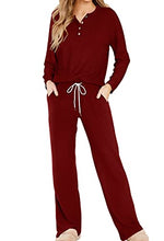 Load image into Gallery viewer, Fall Two Piece Pajamas For Women Long Sleeve Lounge Sets Loungewear Set Burgundy M
