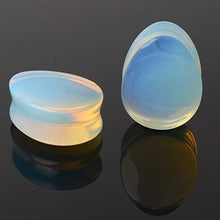 Load image into Gallery viewer, HQLA 2 Pairs Teardrop Clear Opalite Moonstone & Black Obsidian Natural Stone Plug Tunnels Ear Gauges Expanders Stretcher Body Piercings (0g(8mm))