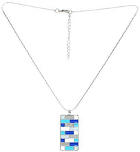 Load image into Gallery viewer, Lova Jewelry Aqua Turquoise Electric Blue Mosaic Glitter Silver Tone Metal Necklace Earrings Set