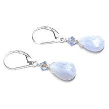 Load image into Gallery viewer, Blue Lace Agate Briolette Lever Back Earrings Swarovski Crystal Sterling Silver