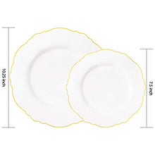 Load image into Gallery viewer, WDF 60pcs Gold Plastic Plates -Baroque White &Gold Disposable Plates for Upscale Parties &Wedding-including 30Plastic Dinner Plates 10.25inch,30Salad Plates 7.5inch