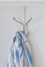 Load image into Gallery viewer, iDesign Axis Metal Over the Door Quad Hook Hanger for Coats, Jackets, Hats, Robes, Towels, Ideal for Bathroom, Bedroom, Mudroom, Satin Silver