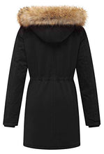 Load image into Gallery viewer, WenVen Women's Winter Fleece Hooded Cotton Military Jacket Outerwear (Black, S)