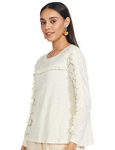Load image into Gallery viewer, KAILASA BY ANGEL BAY Women's Top with Full Embroidery Net Sleeves Stylish Knitted Blouse (White, Fabric - Injected Slub Knit)
