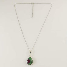 Load image into Gallery viewer, Sterling Silver Red Green Ruby Zoisite Gemstone Teardrop Pendant Necklace 16+2 inches Chain