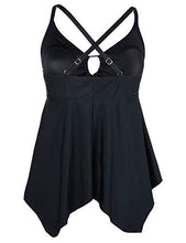 Load image into Gallery viewer, Firpearl Women's Black Bathing Suit Tops Flowy Swimsuit Crossback Plus Size Tankini Top US16 Black