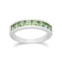 Load image into Gallery viewer, White Gold 9K Eight Square Peridot Half-Eternity Anniversary Ring Size 5, 5.25, 6, 6.5, 6.75, and 7.5 Contemporary Design For Women August Birthstone Promise Band