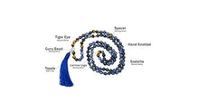 Load image into Gallery viewer, Larimar Accessories | Premium 8MM 108 Mala Beads Necklace with Tassel | Mala Gemstone Necklace | Mala Yoga Necklace | Mala Meditation Beads | Jewelry for Women Men | (Sodalite & Tiger Eye)