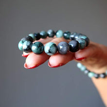 Load image into Gallery viewer, SatinCrystals Emerald Bracelet 9mm Boutique Genuine Untreated Gemstone Green Black Royal Round Stone Stretch B01 (7.5")