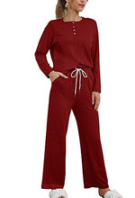 Load image into Gallery viewer, Fall Two Piece Pajamas For Women Long Sleeve Lounge Sets Loungewear Set Burgundy M