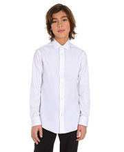 Load image into Gallery viewer, Calvin Klein Boys' Long Sleeve Sateen Dress Shirt, Style with Buttoned Cuffs & Shirttail Hem, White, 6