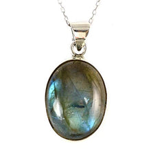 Load image into Gallery viewer, Sterling Silver 925 Oval Blue-Green Natural Labradorite Pendant Necklace 20 inches Chain - Elegant Gift Box