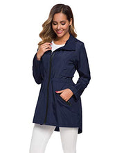 Load image into Gallery viewer, Avoogue Womens Windbreaker Jacket with Hood Waterproof Water Resistant Lightweight Anorak Navy Blue XXL