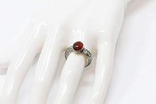 Load image into Gallery viewer, Oval Carnelian Ring Flower Pattern Vintage Silver N-S