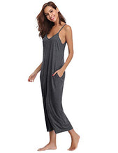 Load image into Gallery viewer, Aibrou Women's Cotton V Neck Long Nightgown Sleeveless Full Slip Night Dress Dark Gray