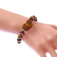 Load image into Gallery viewer, Prime Fengshui Prosperity Feng Shui 10mm Tiger Eye Stone Beads Elastic Bracelet with Pi Xiu/Pi Yao Attract Wealth and Good Luck