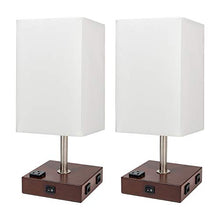 Load image into Gallery viewer, DEEPLITE Lamps for Bedrooms Set of 2, Bedside Lamp with USB Ports and AC Outlet, Modern Table Lamp for Nightstand, End/Side Table, Dresser, Office Desk, Wood Rustic Lamp for Living Room, Dorm Reading