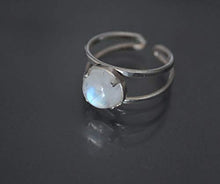 Load image into Gallery viewer, Natural Rainbow Moonstone Handmade Ring Adjustable (sizes 6-8) Sterling Silver 925