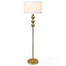 Load image into Gallery viewer, Brightech Riley - Free Standing Boho Floor Lamp - Tall Pole Light for Living Room Or Bedroom- Mid Century, Modern Upright Light with Drum Shade - With LED Bulb - Gold aka Antique Brass