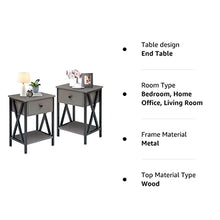 Load image into Gallery viewer, VECELO Nightstands, Grey End Side Table Modern Night Stand Set of 2 with Drawer &Storage Shelf for Bedroom Living Room Office Lounge, 2, Hpry