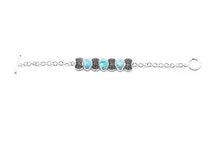 Load image into Gallery viewer, AZIEL 925 Sterling Silver Oval Larimar 3-Stones Love Link Bracelet