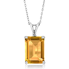 Load image into Gallery viewer, Gem Stone King Sterling Silver Yellow Citrine and White Diamond Pendant Necklace (8.22 cttw Gemstone Birthstone Emerald Cut 14X10MM with 18 Inch Silver Chain)