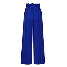 Load image into Gallery viewer, Xintianji Women Frilled Waist Palazzo Pants Casual Wide Leg Trouser Belted with Pockets Royal Blue