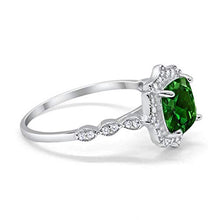 Load image into Gallery viewer, Blue Apple Co. Halo Art Deco Engagement Ring Cushion Simulated Emerald Round Cubic Zirconia 925 Sterling Silver, Size-8
