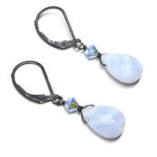Load image into Gallery viewer, Blue Lace Agate Briolette Sterling Silver Lever Back Earrings Crystal