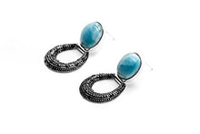 Load image into Gallery viewer, AZIEL 925 Sterling Silver Round Larimar Stone Drop Earrings