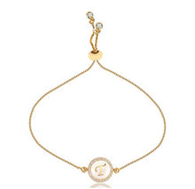 Load image into Gallery viewer, CILILI 26 Alphabet Charms Handmade Initial Round Shell Turquoise Letters with White Rhinestones Snake Chain Personalised Bracelet Anklet Jewelry Gifts for Women Girls (Shell(Gold), Y)