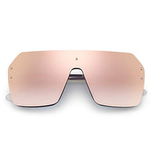 Load image into Gallery viewer, Oversized Shield Sunglasses Flat Top Gradient Lens Rimless Glasses for Women Men (Black Frame/Mirror Pink Lens)