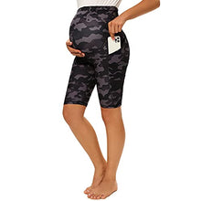 Load image into Gallery viewer, MAZUSPORTS Women's Maternity Yoga Shorts Over The Belly Active Comfy Biker Workout Running Athletic Shorts Side Pockets Camo, Small