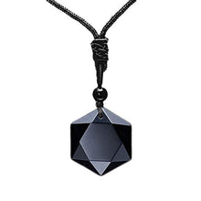 Load image into Gallery viewer, MENGLINA Black Obsidian Hexagram Natural Stone Necklace Translucent Ice Obsidian Wolf Tooth Amulet His and Hers Couples Necklace Lucky Love Pendant Necklace for Men Women