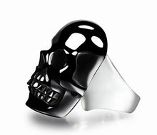 Load image into Gallery viewer, Black Obsidian Carved Gemstone Crystal Skull with Sterling Silver Ring, Skull Jewelry.