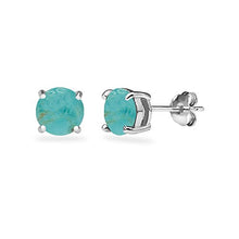 Load image into Gallery viewer, Sterling Silver Simulated Turquoise Round 6mm Prong-set Stud Earrings