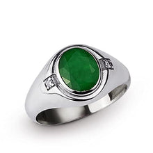 Load image into Gallery viewer, Blake’s 14K Solid White Gold Ring for Men with Green Emerald and 2 Diamond Accents, Men Fine Jewelry for Dad Men Gifts for Him, Men’s Jewelry (Size 5-15)