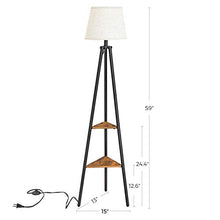 Load image into Gallery viewer, VASAGLE Floor Lamp with Shelves, Standing Reading Lamp with LED Bulb and Lamp Shade, for Living Room, Bedroom, Metal Legs, Rustic Brown ULFL15BX