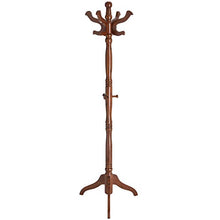Load image into Gallery viewer, VASAGLE Coat Rack Free Standing with 11 Hooks, Wooden Hall Tree Coat Hat Tree Coat Holder with Solid Rubberwood Base for Coat, Hat, Clothes, Scarves, Handbags, Umbrella, Dark Walnut URCR05WN