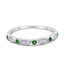 Load image into Gallery viewer, Blue Apple Co. 2mm Half Eternity Wedding Band Art Deco Design Round Simulated Emerald CZ 925 Sterling Silver, Size-7