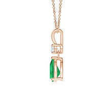 Load image into Gallery viewer, Prong Set V Bale Diamond and Emerald Drop Pendant Necklace in 14K Rose Gold (7x5mm Emerald)