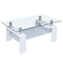 Load image into Gallery viewer, Coffee Table Glass Top, Modern Rectangle Coffee Table with Lower Shelf Wooden Legs Living Room Furniture US Stock (top Glass 6mm, White)