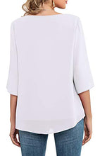 Load image into Gallery viewer, Neineiwu Womens Casual Scoop Neck Loose Top 3/4 Sleeve Chiffon Blouse Shirt Tops (Pink Flower-White S)