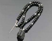 Load image into Gallery viewer, ElisaJewelryArt - Natural Raw Tourmaline Crystal Pendant Black Onyx Stone Beaded Necklace Genuine Gemstone Purification Stone Clasp Closure Necklace Unisex Necklace (22, Raw Tourmaline)