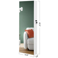 Load image into Gallery viewer, SONGMICS Jewelry Cabinet Armoire, Lockable Wall-Mounted Storage Organizer Unit with 2 Plastic Cosmetic Storage Trays, Full-Length Frameless Mirror, for Necklace Earring, White UJJC001W01